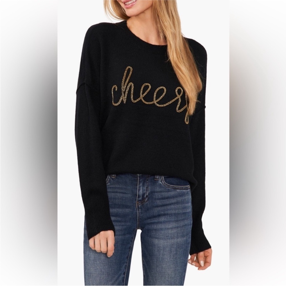 CeCe Cheers Beaded Sweater in Rich Black Size X-Large NWT